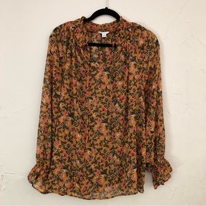 Est. 1946 Gold Yellow floral ruffle top long sleeve blouse 2XL